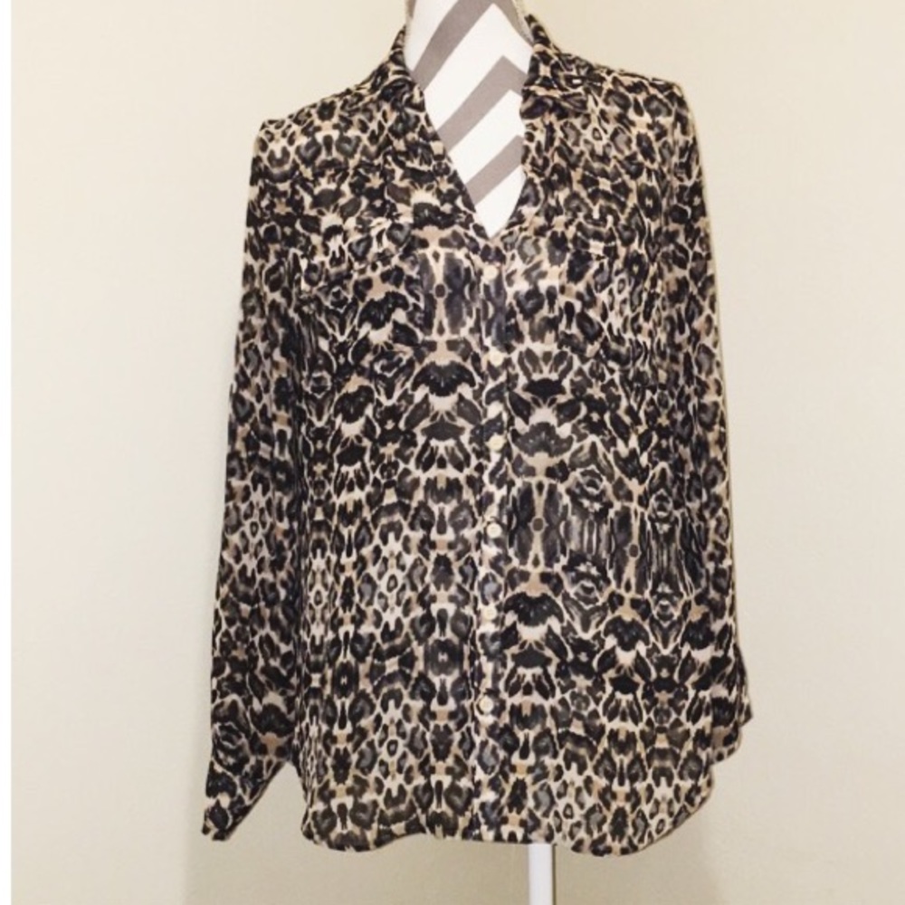 NY&Co Tan Leopard Blouse - Picture 1 of 6